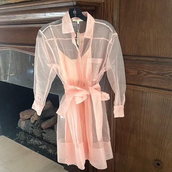 Maje Light Pink Sheer Shirt dress - Picture 1 of 4